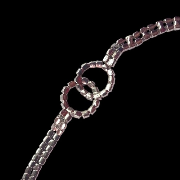 Vintage Silver Tone Infinity Bracelet CZ Rhinestones Encrusted Fold Over Clasp - Picture 4 of 10